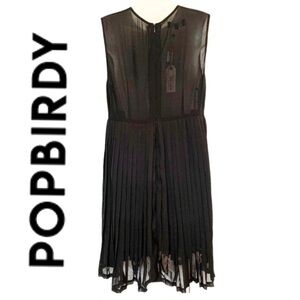 POPBIRDY NEW WITH TAGS Pleated Soul Dress Black Zipper SZ Large
